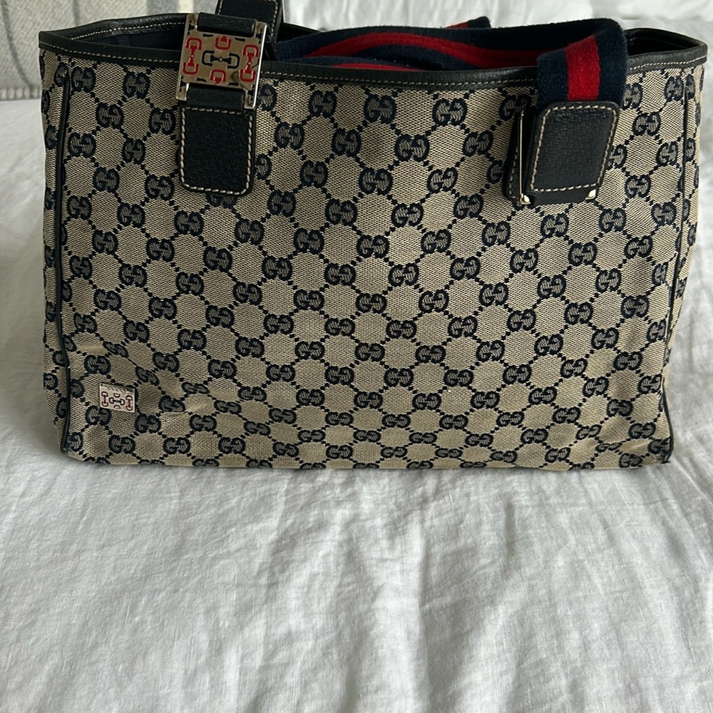 Gucci Navy Red Tote Handle Bag
